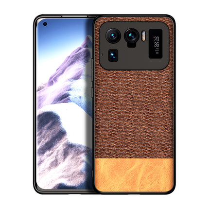 Soft Fabric & Leather Hybrid for Xiaomi Mi 11 Ultra  Back Cover, Shockproof Protection Slim Hard Back Case (Brown)