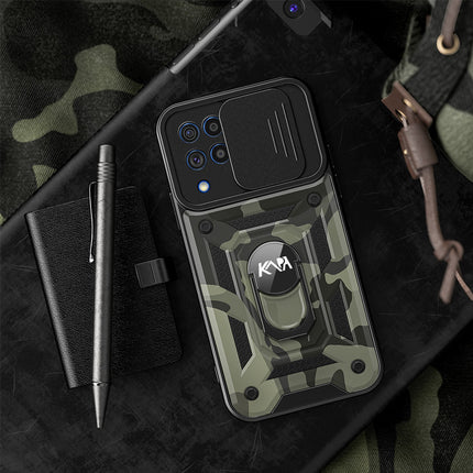 Tank Back Cover for Samsung Galaxy F62 , Inbuilt Ring & Slider [Military Grade Protection] Shockproof Lens Protection Case (Black)