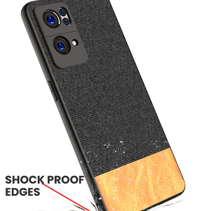Soft Fabric & Leather Hybrid for Oppo Reno 7 Pro (5G) Back Cover, Shockproof Protection Slim Hard Back Case (Black ,Brown)