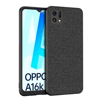 Soft Fabric Hybrid Protective Back Case Cover for Oppo A16K (Black)