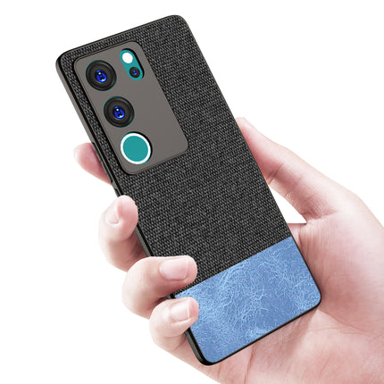 Mobizang Soft Fabric & Leather Hybrid Protective Back Cover for Vivo V29 (5G) / Vivo V29 Pro (5G) | Shockproof Slim Hard Anti Slip Back Case (Black::Blue)