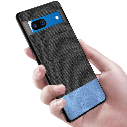 Mobizang Soft Fabric & Leather Hybrid Protective Case Cover for Google Pixel 7A | Shockproof Slim Hard Anti Slip Back Case (Black,Blue)