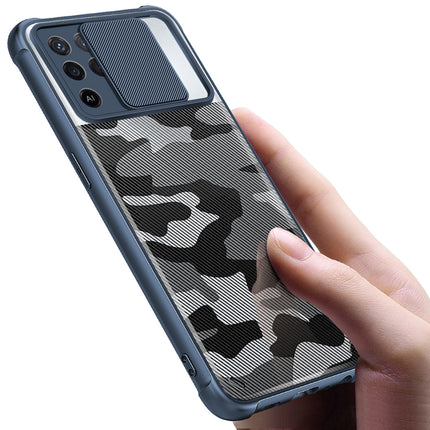 Camo Slider Back Cover for Oppo F19 PRO , [Military Grade Protection] Shockproof Slim Clear Camera Shield Bumper Back Case (Blue)