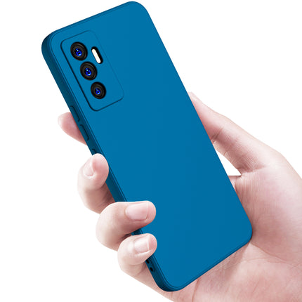 Matte Lens Protective Back Cover for Vivo V23E , Slim Silicone with Soft Lining Shockproof Flexible Full Body Bumper Case (Blue)