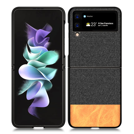 Soft Fabric & Leather Hybrid Protective Case Cover for Samsung Galaxy Z flip 3 (Black,Brown)