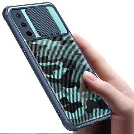 Camo Slider Back Cover for OnePlus Nord CE (5G) , [Military Grade Protection] Shockproof Slim Clear Camera Shield Bumper Back Case (Blue)