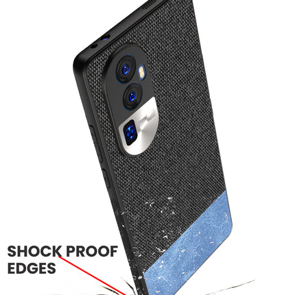 Mobizang Soft Fabric & Leather Hybrid Protective Back Cover for Oppo Reno 10 Pro Plus | Shockproof Slim Hard Anti Slip Back Case (Black::Blue)