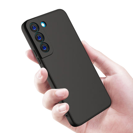 Matte Lens Protective Back Cover for Samsung Galaxy S22, Slim Silicone with Soft Lining Shockproof Flexible Full Body Bumper Case (Black)