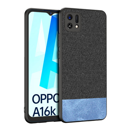 Soft Fabric & Leather Hybrid Protective Case Cover for Oppo A16K (Black ,Blue)