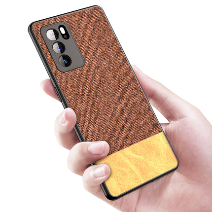 Soft Fabric & Leather Hybrid for Oppo Reno 6 Pro Back Cover, Shockproof Protection Slim Hard Back Case (Brown)