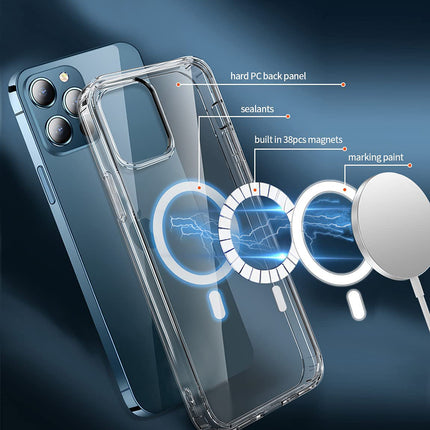 Mag Back Cover for iPhone 13 Pro (6.1 inch) , Clear Magnetic Case Compatible with Magsafe , Slim Shockproof  Hard Back Cover Soft Edges