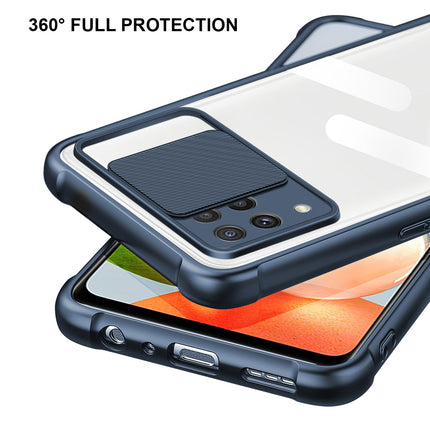 Slider Back Cover for Samsung Galaxy A22 4G , [Military Grade Protection] Shockproof Slim Clear Camera Shield Bumper Back Case (Blue)