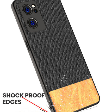 Soft Fabric & Leather Hybrid for Oppo Reno 7 (5G) Back Cover, Shockproof Protection Slim Hard Back Case (Black ,Brown)
