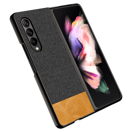 Soft Fabric & Leather Hybrid Protective Case Cover for Samsung Galaxy Z Fold 3 (Black,Brown)