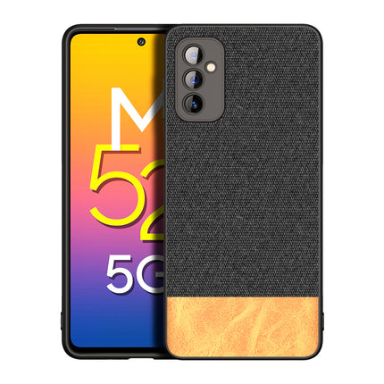 Soft Fabric & Leather Hybrid Protective Case Cover for Samsung Galaxy M52 (5G) (Black,Brown)