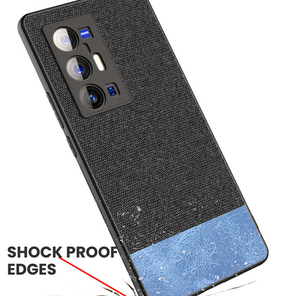 Soft Fabric & Leather Hybrid Protective Case Cover for Vivo X70 PRO PLUS (Black,Blue)