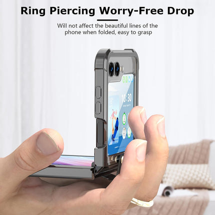 Mobizang Clear Airbag Ring Back Case for Samsung Galaxy Flip5 / Z Flip 5 ,Transparent Shockproof Slim Hard Protective Cover (Black)