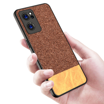 Soft Fabric & Leather Hybrid for Oppo Reno 7 (5G) Back Cover, Shockproof Protection Slim Hard Back Case (Brown)