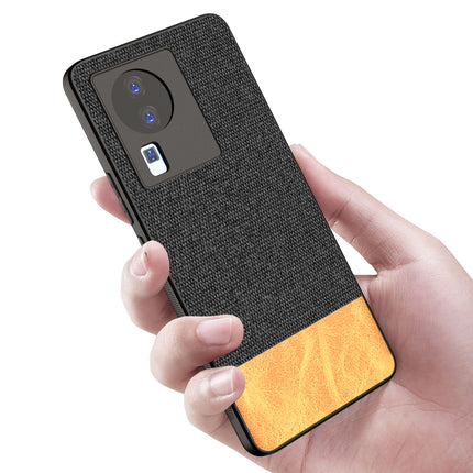 Mobizang Soft Fabric & Leather Hybrid for Vivo IQOO Neo 7 (5G) Back Cover | Shockproof Hybrid Slim Hard Anti Slip Back Case (Black, Brown)