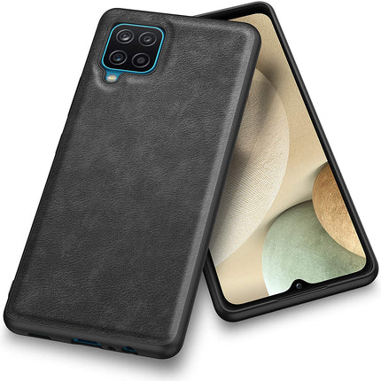 Tux Back Case for Samsung Galaxy A12 / F12 / M12 , Slim Leather Case with Soft Edge Shockproof Back Cover (Black)