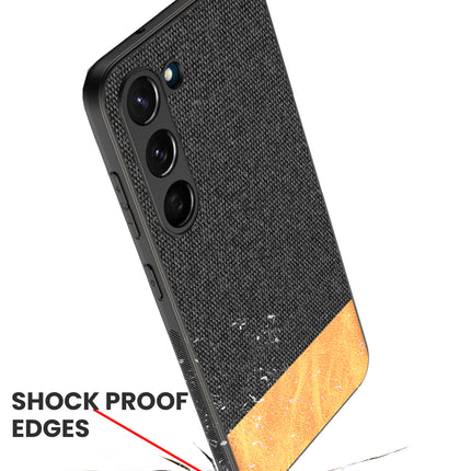 Mobizang Soft Fabric & Leather Hybrid for Samsung Galaxy S23 Plus Back Cover | Shockproof Hybrid Slim Hard Anti Slip Back Case (Black , Brown)
