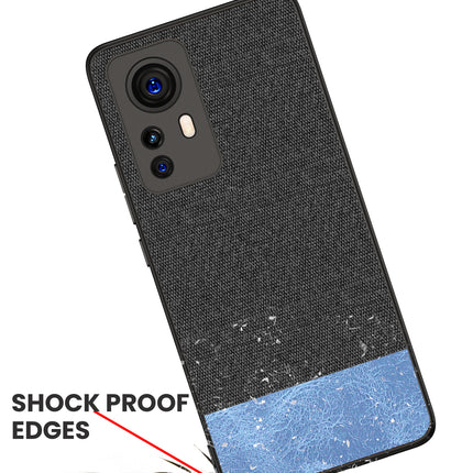 Soft Fabric & Leather Hybrid Protective Back Case Cover for Xiaomi 12 PRO (5G) (Black , Blue)