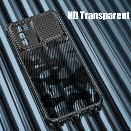 Camo Slider Back Cover for Oppo Reno 6 (5G) , [Military Grade Protection] Shockproof Slim Clear Camera Shield Bumper Back Case (Black)