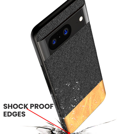 Mobizang Soft Fabric & Leather Hybrid Protective Back Cover for Google Pixel 8 | Shockproof Slim Hard Anti Slip Back Case (Black::Brown)