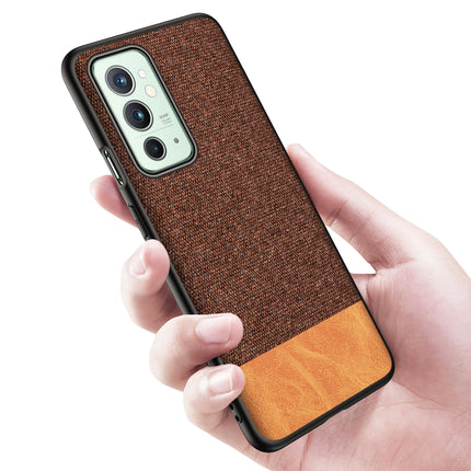 Soft Fabric & Leather Hybrid for OnePlus 9RT  Back Cover, Shockproof Protection Slim Hard Back Case (Brown)