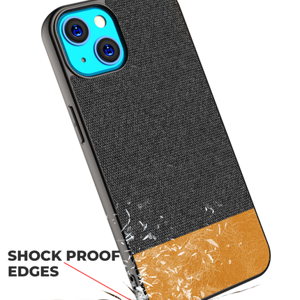 Soft fabric & Leather Hybrid Protective Case Cover for Apple iphone 13 (Black,Brown)