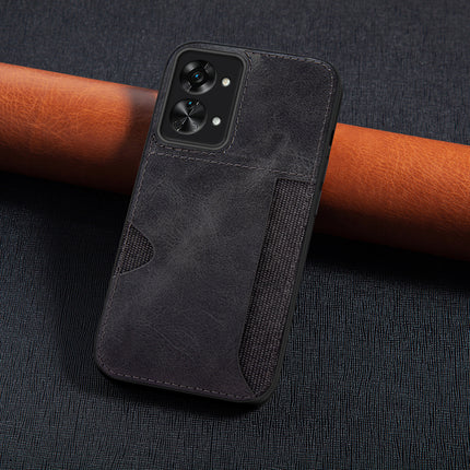 Mobizang Razor Wallet Back Case for OnePlus Nord 2T | Slim PU Leather & Fabric Cover with Inbuilt Card Pocket (Black)