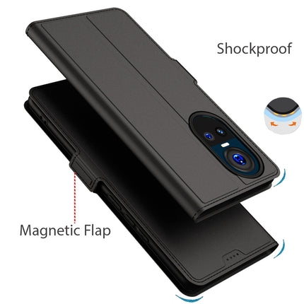 Mobizang Noble Slim Magnetic Leather Flip Case Cover for Oppo Reno 10 / Reno 10 Pro (5G) | Card Holder Stand Leather Flip Wallet Case (Black)