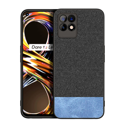 Soft Fabric & Leather Hybrid Protective Case Cover for Realme 8i (Black,Blue)