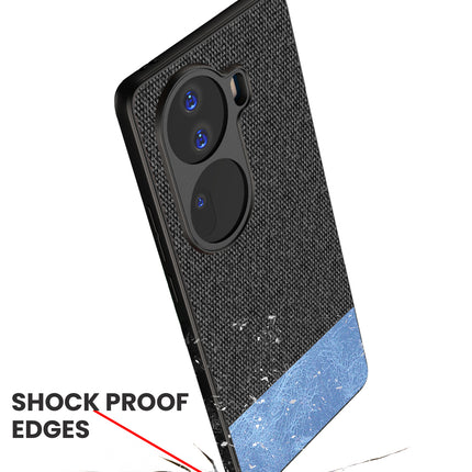 Mobizang Soft Fabric & Leather Hybrid Protective Back Cover for Oppo Reno 11 PRO | Shockproof Slim Hard Anti Slip Back Case (Black , Blue)