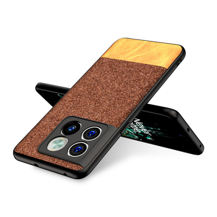Mobizang Soft Fabric & Leather Hybrid Protective Case Cover for OnePlus 10T (Brown)