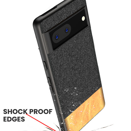 Mobizang Soft Fabric & Leather Hybrid for Google Pixel 7 Back Cover | Shockproof Hybrid Slim Hard Anti Slip Back Case (Black , Brown)