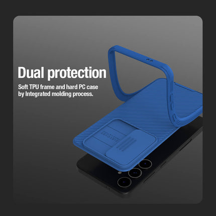 Mobizang Camshield Back Cover for Samsung Galaxy S24 | Inbuilt Slider Shockproof Lens Protection Case (Blue)