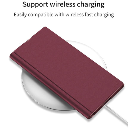 Mobizang Sheath Slim Magnetic Leather Flip Case Cover for Samsung Galaxy S23 Ultra | Stand Leather Flip Case (Wine Red)