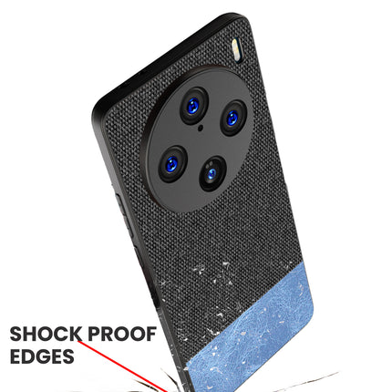 Mobizang Soft Fabric & Leather Hybrid Protective Back Cover for Vivo X100 Pro | Shockproof Slim Hard Anti Slip Back Case (Black , Blue)