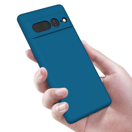 Mobizang Matte Protective Lens Flexible Back Cover for Google Pixel 7 PRO , Slim Silicone with Soft Lining Shockproof Full Body Bumper Case (Blue)