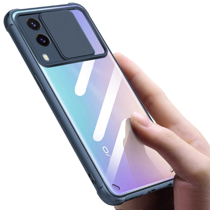Slider Back Cover for Vivo V21E , [Military Grade Protection] Shockproof Slim Clear Camera Shield Bumper Back Case (Blue)