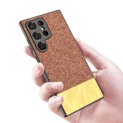 Mobizang Soft Fabric & Leather Hybrid for Samsung Galaxy S23 Ultra Back Cover | Shockproof Hybrid Slim Hard Anti Slip Back Case (Brown)