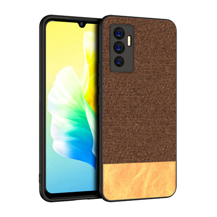 Soft Fabric & Leather Hybrid Protective Case Cover for Vivo V23E (Brown)