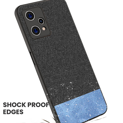 Soft Fabric & Leather Hybrid Protective Case Cover for Realme 9 Pro Plus (Black ,Blue)