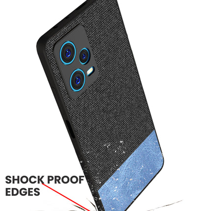 Mobizang Soft Fabric & Leather Hybrid for Redmi Note 12 Pro Back Cover | Shockproof Hybrid Slim Hard Anti Slip Back Case (Black , Blue)