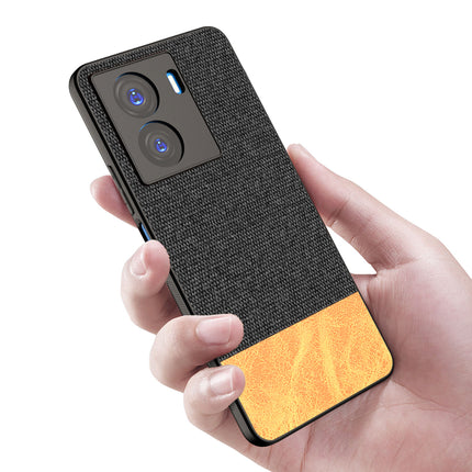 Mobizang Soft Fabric & Leather Hybrid Protective Case Cover for IQOO Z7 / Z7S (5G) | Shockproof Slim Hard Anti Slip Back Case (Black,Brown)