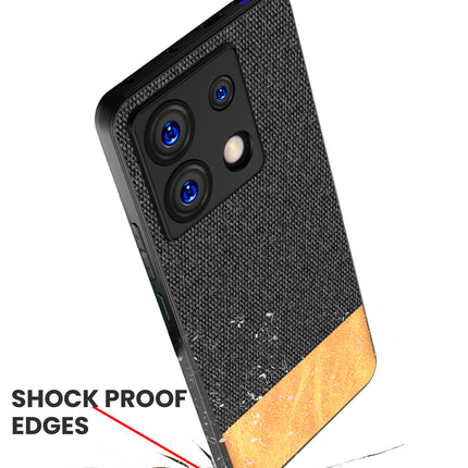 Mobizang Soft Fabric & Leather Hybrid Protective Back Cover for Redmi Note 13 PRO | Shockproof Slim Hard Anti Slip Back Case (Black , Brown)