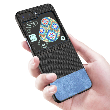 KAPA Soft Fabric & Leather Hybrid Protective Back Cover for Samsung Galaxy Z Flip 5 | Shockproof Slim Hard Anti Slip Back Case (Black , Blue)