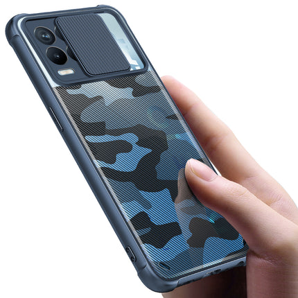 Camo Slider Back Cover for Realme 8 Pro / Realme 8 (4G) , [Military Grade Protection] Shockproof Slim Clear Camera Shield Bumper Back Case (Blue)