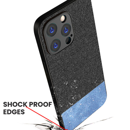Mobizang Soft Fabric & Leather Hybrid Protective Back Cover for Apple iPhone 15 Pro | Shockproof Slim Hard Anti Slip Back Case (Black::Blue)
